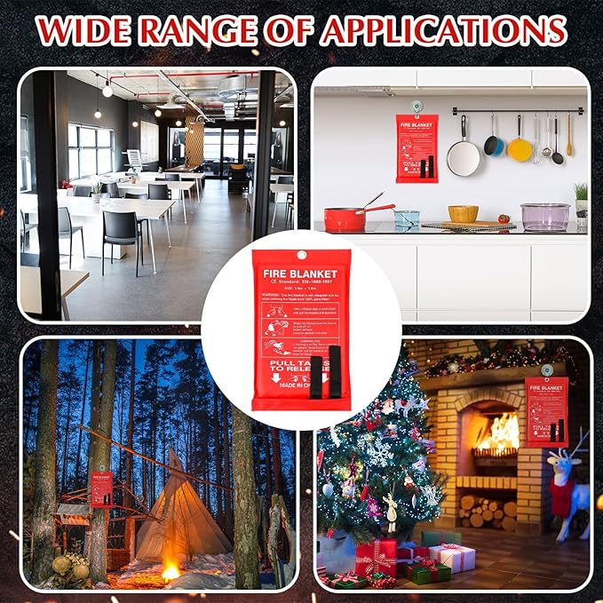 Macarrie 12 Pack 39??x 39??Fire Blanket Emergency for Home and Kitchen Safety Suppression Blanket Fiberglass Fireproof Survival for Fireplace Car Office Camping (Red)