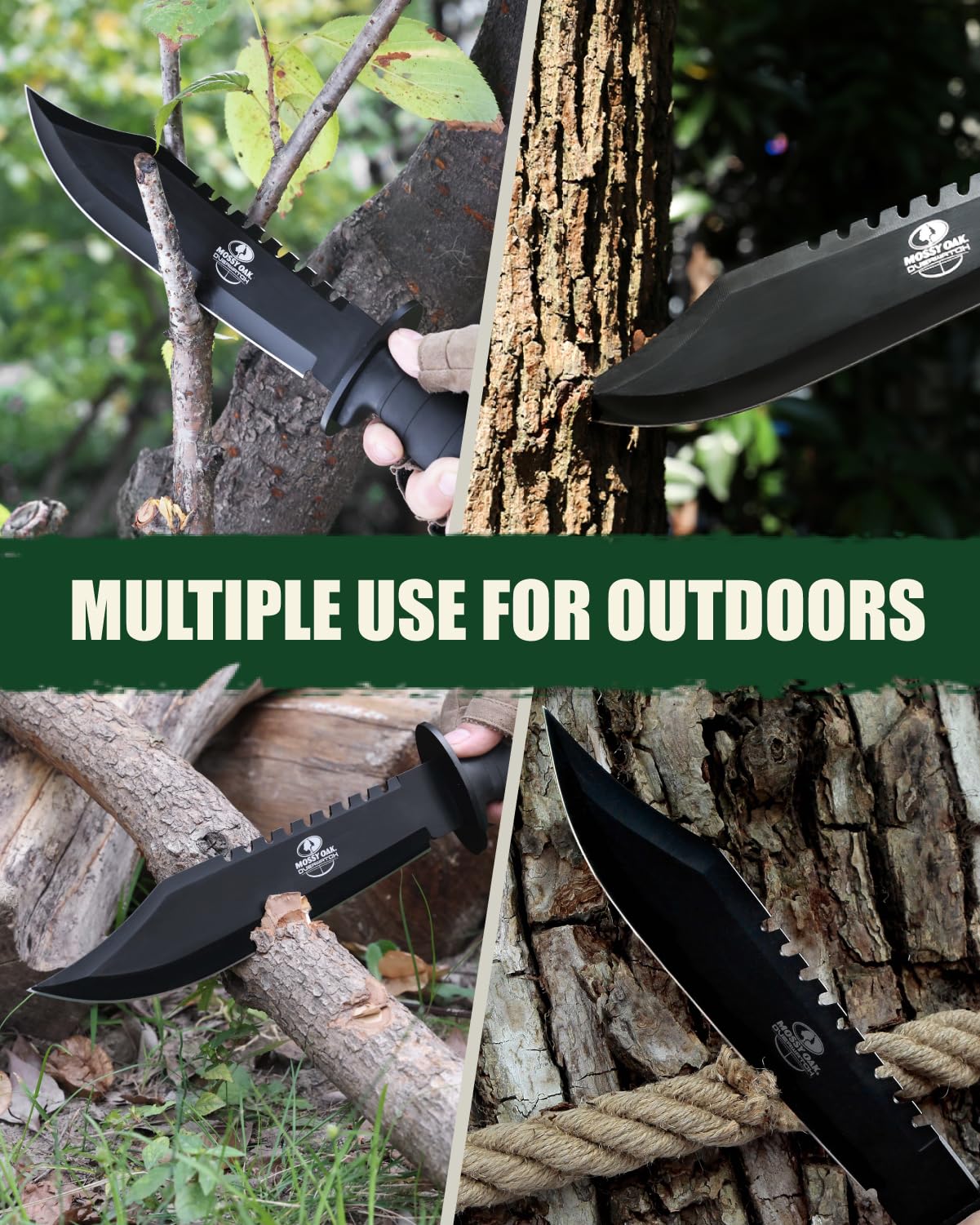 Mossy Oak 15-inch Survival Knife with Sharpener and Fire Starter