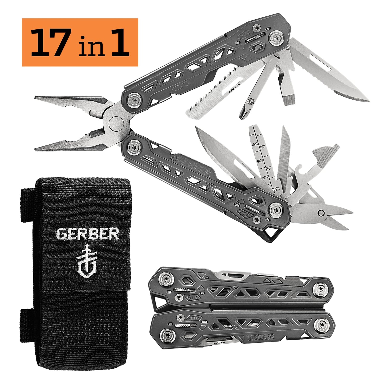 Gerber Gear Truss 17-in-1 EDC Needle Nose Pliers Multi tool - includes Pocket Knife, Screwdriver