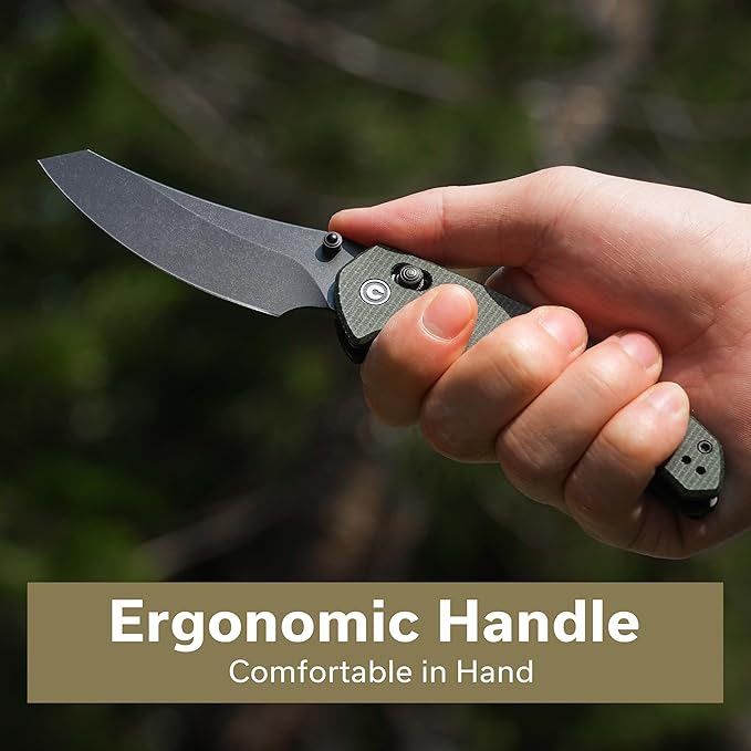 CIVIVI Sixgill Folding Pocket Knife for EDC, 3.41'' Nitro-V Blade Micarta Handle, Deep Carry Reversible Clip, Gift for Men Women C24050-3 (Green)