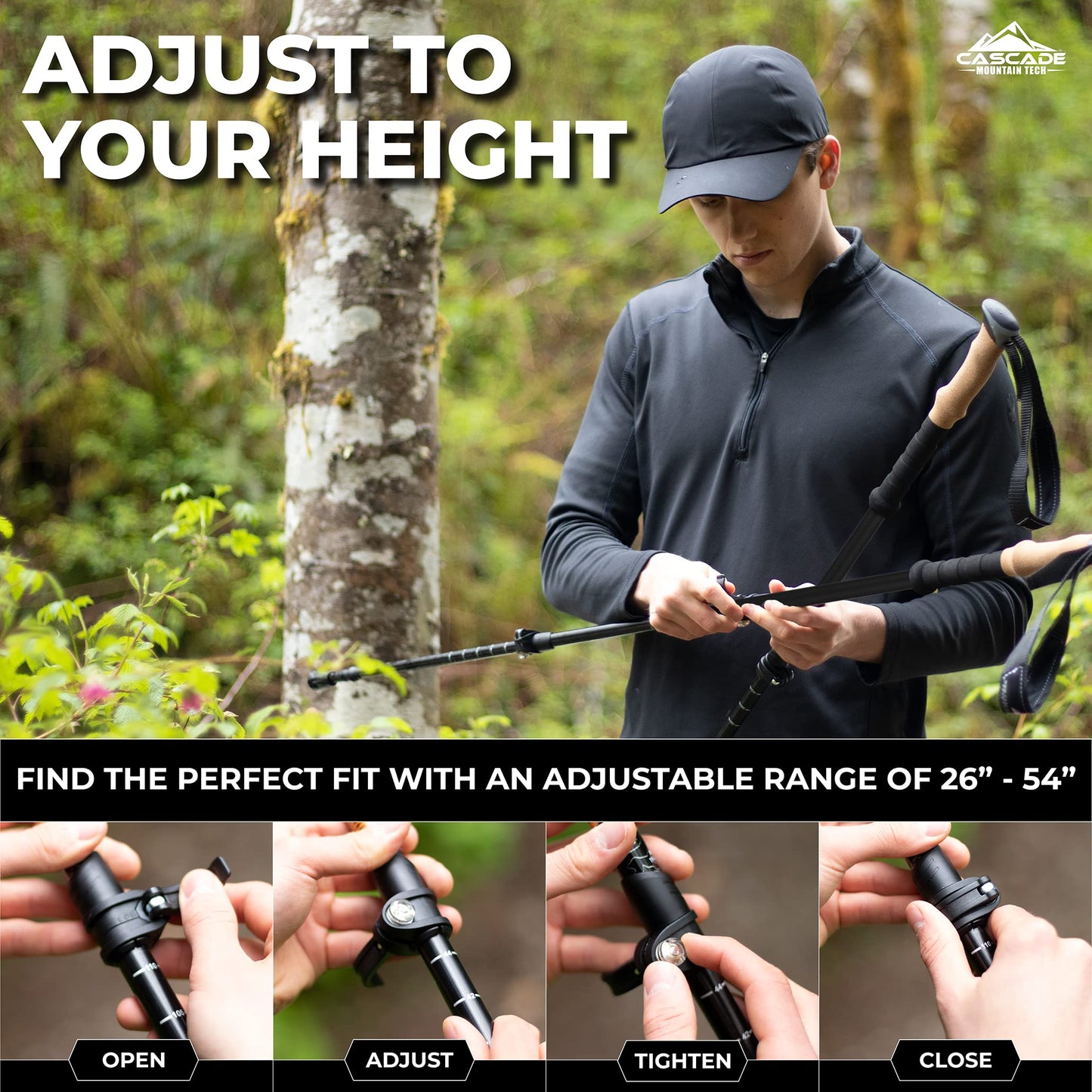 Cascade Mountain Tech Trekking Poles - Carbon Fiber Walking or Hiking Sticks with Quick Adjustable