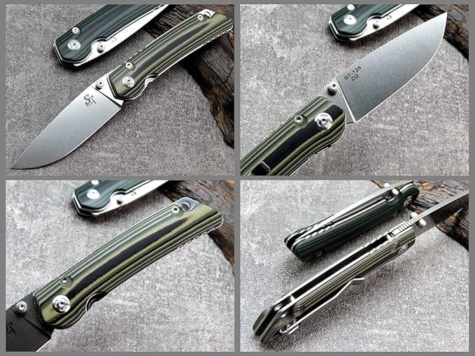 Sitivien ST128 Folding Knife,D2 Blade G10 Handle Safety Liner Lock EDC Tool Knife for Outdoor Hiking Camping-Desert