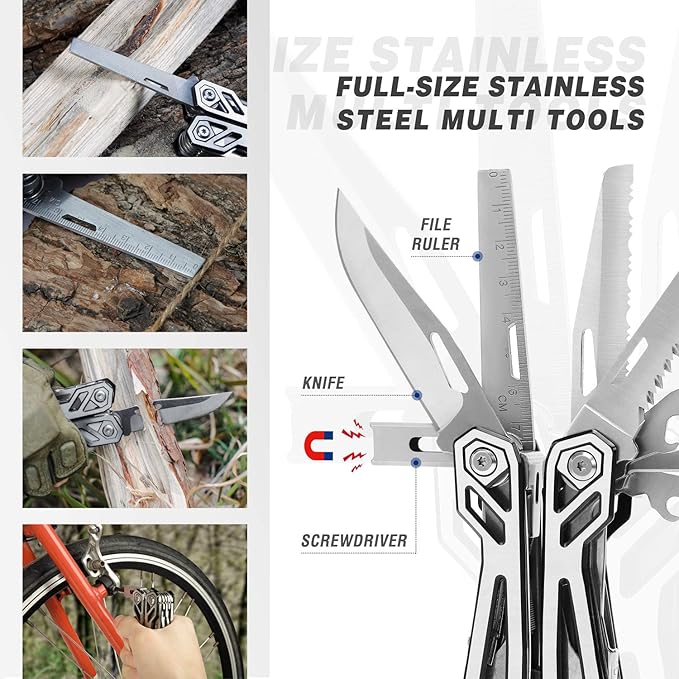 MOSSY OAK Multitool, 21-in-1 Stainless Steel Pocket Knife with Screwdriver Sleeve, Self-locking Pliers with Sheath-Perfect for Outdoor, Survival, Camping, Hiking, Simple Repair