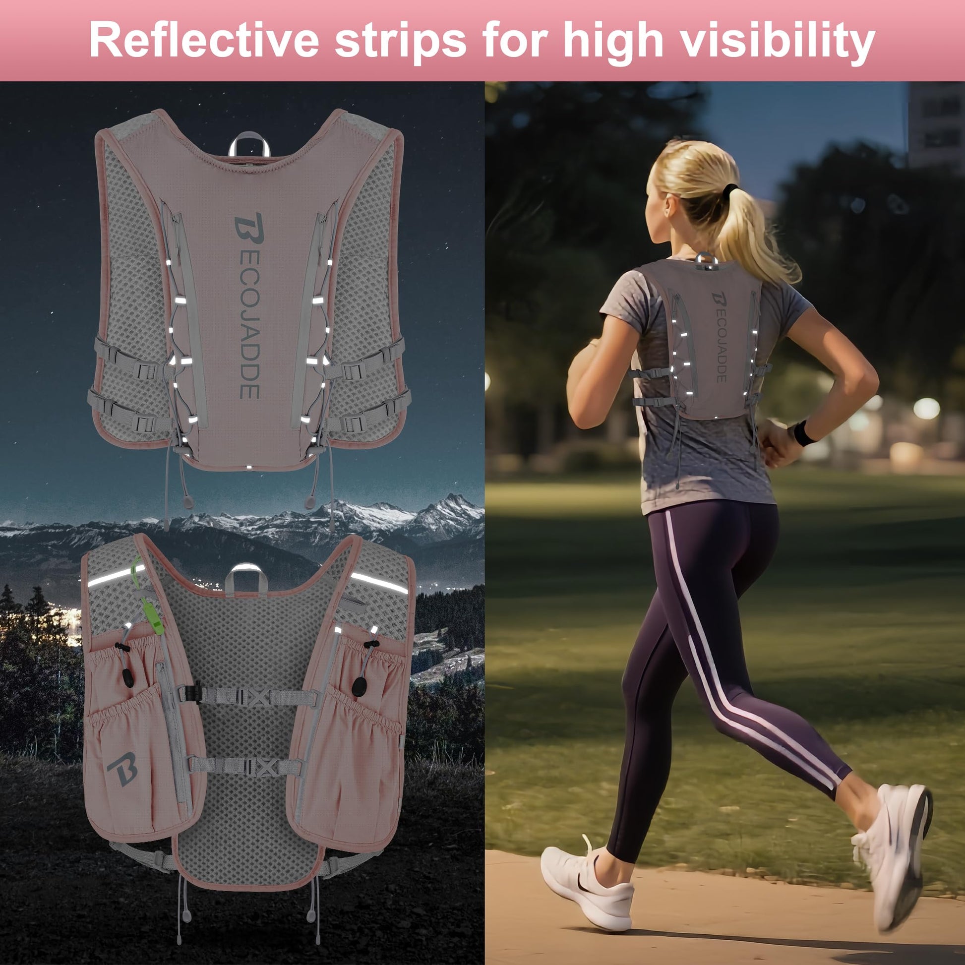 BECOJADDE Running Vest for Women Men, 5L Lightweight Hydration Backpack Running Pack for Marathon