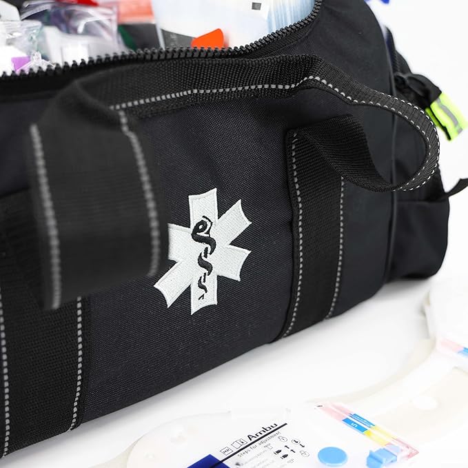 Lightning X MB30-SKC Large EMT Trauma Kit | Fully Stocked First Responder Bag w/ 240+ Supplies | EMS Fire Police Office Sports Team Emergency Medical Kit - Black
