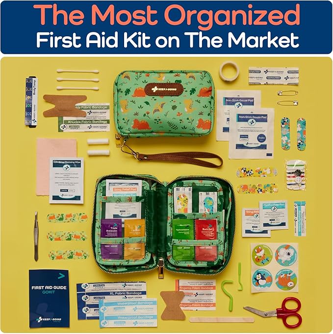 KeepGoing Travel First Aid Kit for Kids ??130 Pc. for Car, Home, Purse, Diaper Bag & Backpack with Latex-Free Bandages - Mini First Aid Kit Travel Size TSA-Approved