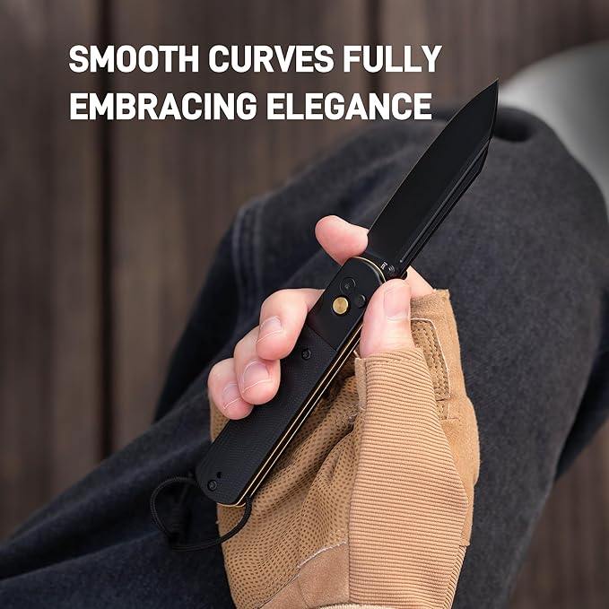 ARTISANCUTLERY Holm Pocket Knife, EDC Knife with 3.10'' AR-RPM9 Steel, Handle with Black PVD Steel and G10 Inlay, Button Lock with Safety Switch Knife for Camping Survival Outdoor, 1875P Black PVD