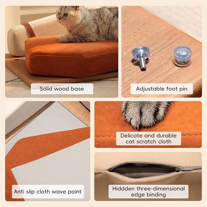 Auto Care Cat Sofa Bed, Solid Wood cat Sofa. Inspired by The Geometric Impressionist Painter Mondrian, The Combination of Building Block Gameplay Provides Cats with a Comfortable Experience (Iceberg)