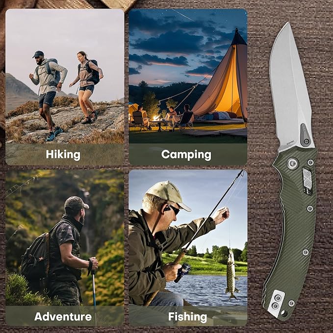 Folding Pocket Knife for Men, M390 3.7" Blade with G10 Handle and Crossbar Lock, EDC Knife for Camping, Hiking, and Outdoor Everyday Carry (Green)