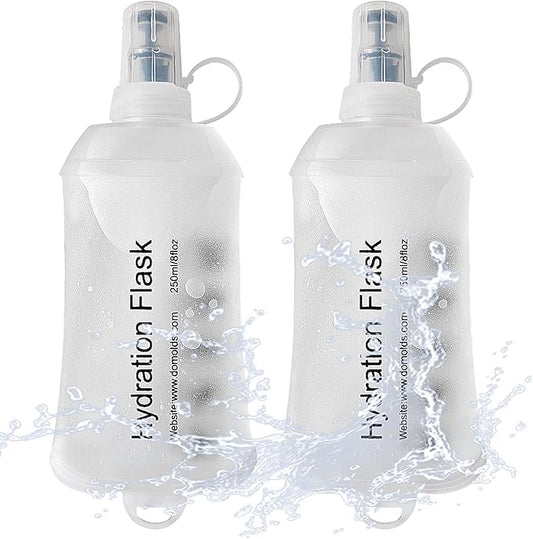 J.CARP 2Pcs 250ml Soft Flask Running Water Bottles, TPU Foldable Running Hydration Flask for Hydration Pack Cycling Hiking Climbing Outdoors Motorbike White
