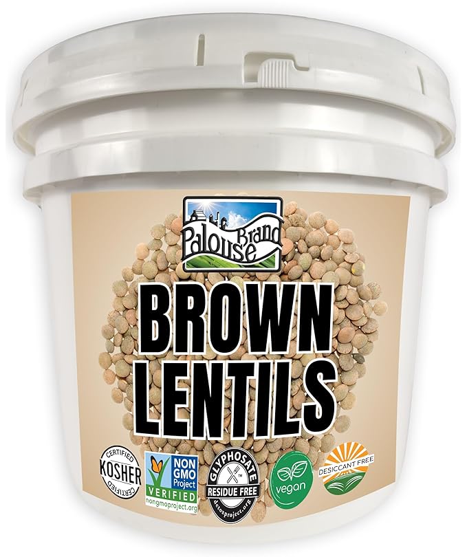 Palouse Brand Certified Glyphosate Residue Free Brown Lentils | 25 LBS | Food Storage Bucket | Non-GMO | Grown on Our Family Farm | Bulk