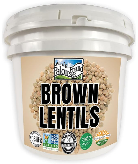 Palouse Brand Certified Glyphosate Residue Free Brown Lentils | 25 LBS | Food Storage Bucket | Non-GMO | Grown on Our Family Farm | Bulk