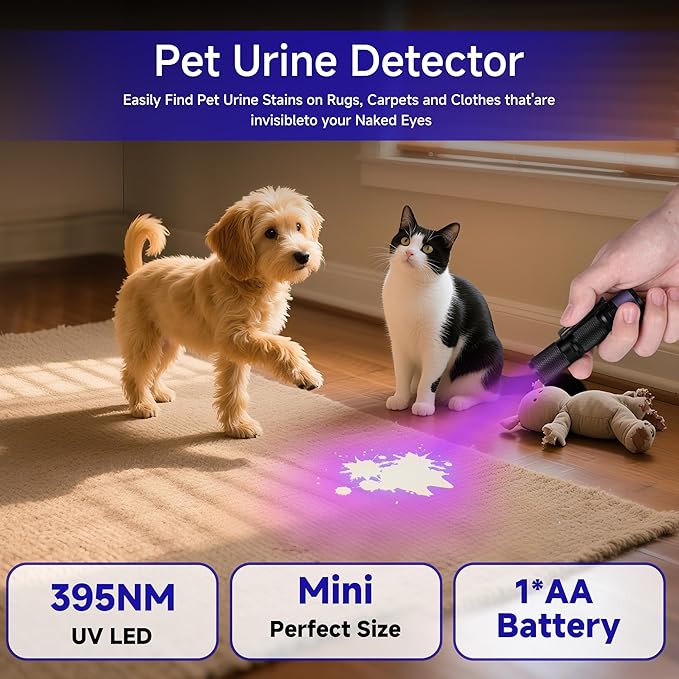 KunHe Mini UV Flashlight 395nm Black Light 2Pack Mini AA Battery Ultraviolet LED Blacklight Flashlight Woods Lamp Powerful Portable Detector for Pet Urine Dry Stains Scorpions Bed Bug Resin Curing