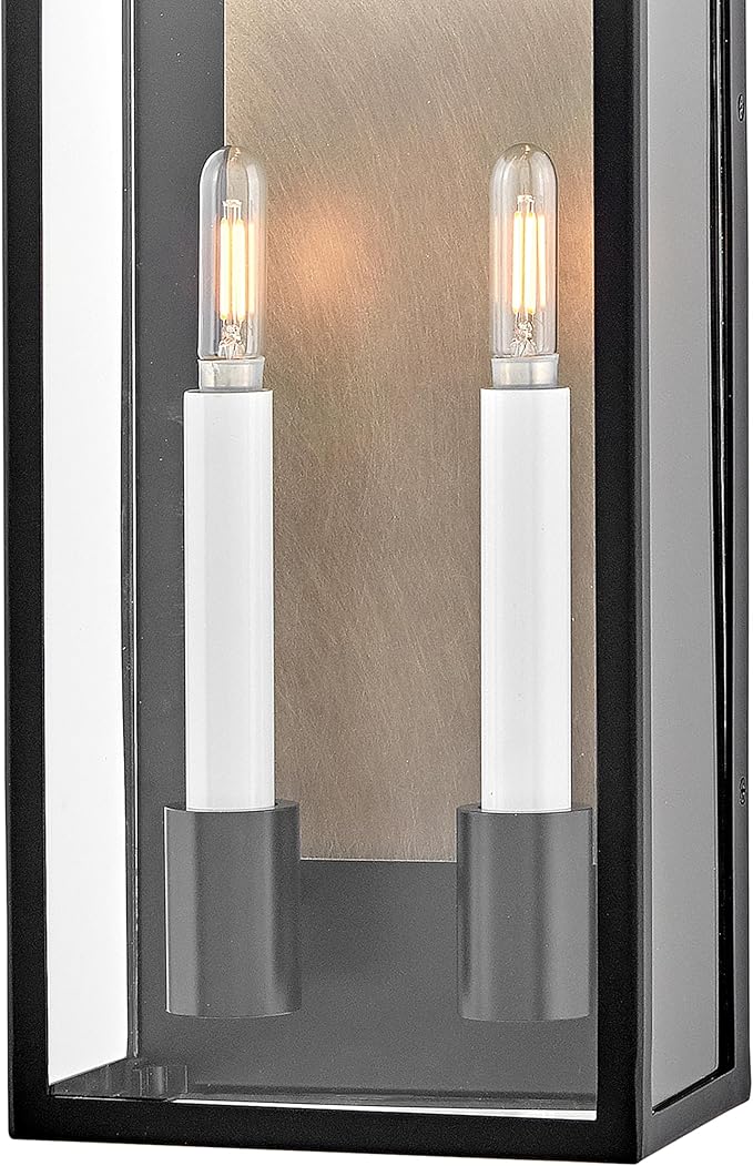 Hinkley Campbell Two Light Medium Outdoor Wall Mount Lantern - Wet Rated, Aluminum - Black Finish with Burnished Bronze Accent