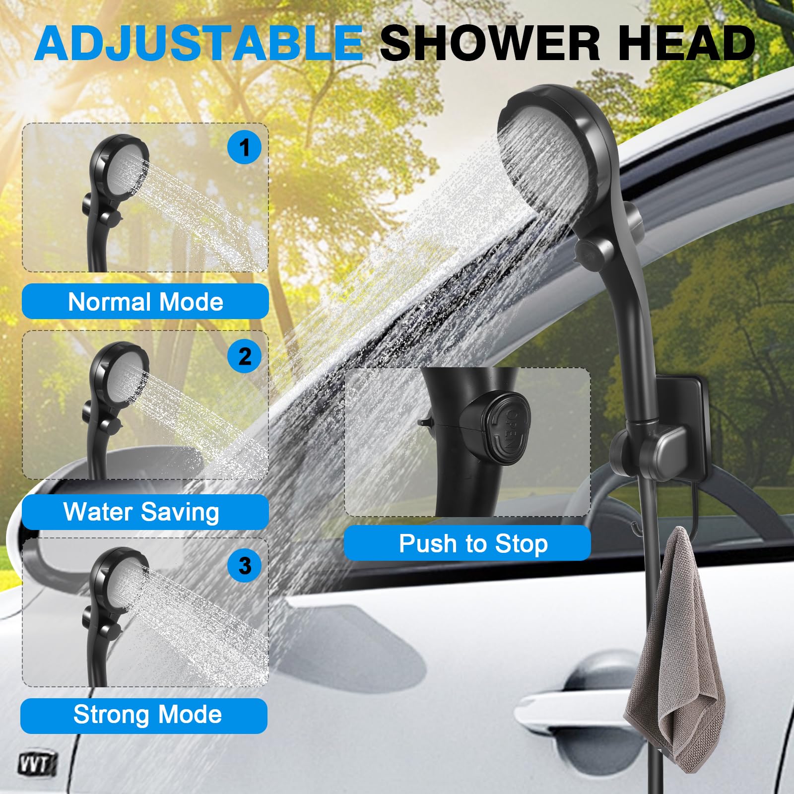Portable Camping Shower with 5 Gallon Water Jug, 6000mAh Rechargeable Outdoor Camping Shower Kit