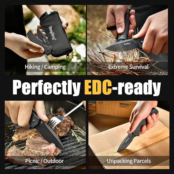 Praxis Pocket Knife, 2.9" D2 Steel Folding Knife with G10 Handle PVD Titanium Coating Blade Lightweight for every day carry.