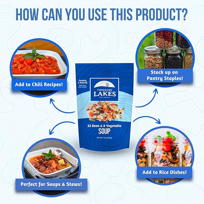 Thousand Lakes 32 Bean and 8 Vegetable Dry Soup Mix - Bulk - 5 pounds | Low Sodium | No Fat | High Fiber | 100+ Servings | Vegan