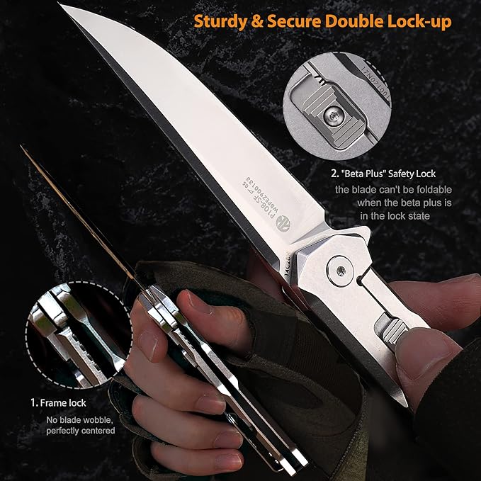 Tactical Folding Pocket Knife for men,14C28N Stainless Steel Blade,Frame Lock,G10 Handle,EDC Small Camping Knives Belt Clip Carry,Lightweight Survival Hunting Flipper Microtech Elemental Bushcraft Hiking Sharp Gear Tool Father Dad Gifts Ruike p108