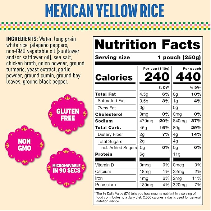 SOMOS Mexican Yellow Rice | Gluten Free, Non-GMO & Microwavable Meals Ready to Eat - Delicious, Healthy & Convenient - Perfect for Burrito Bowls, Tostadas & More | 8.8 oz (Pack of 6)