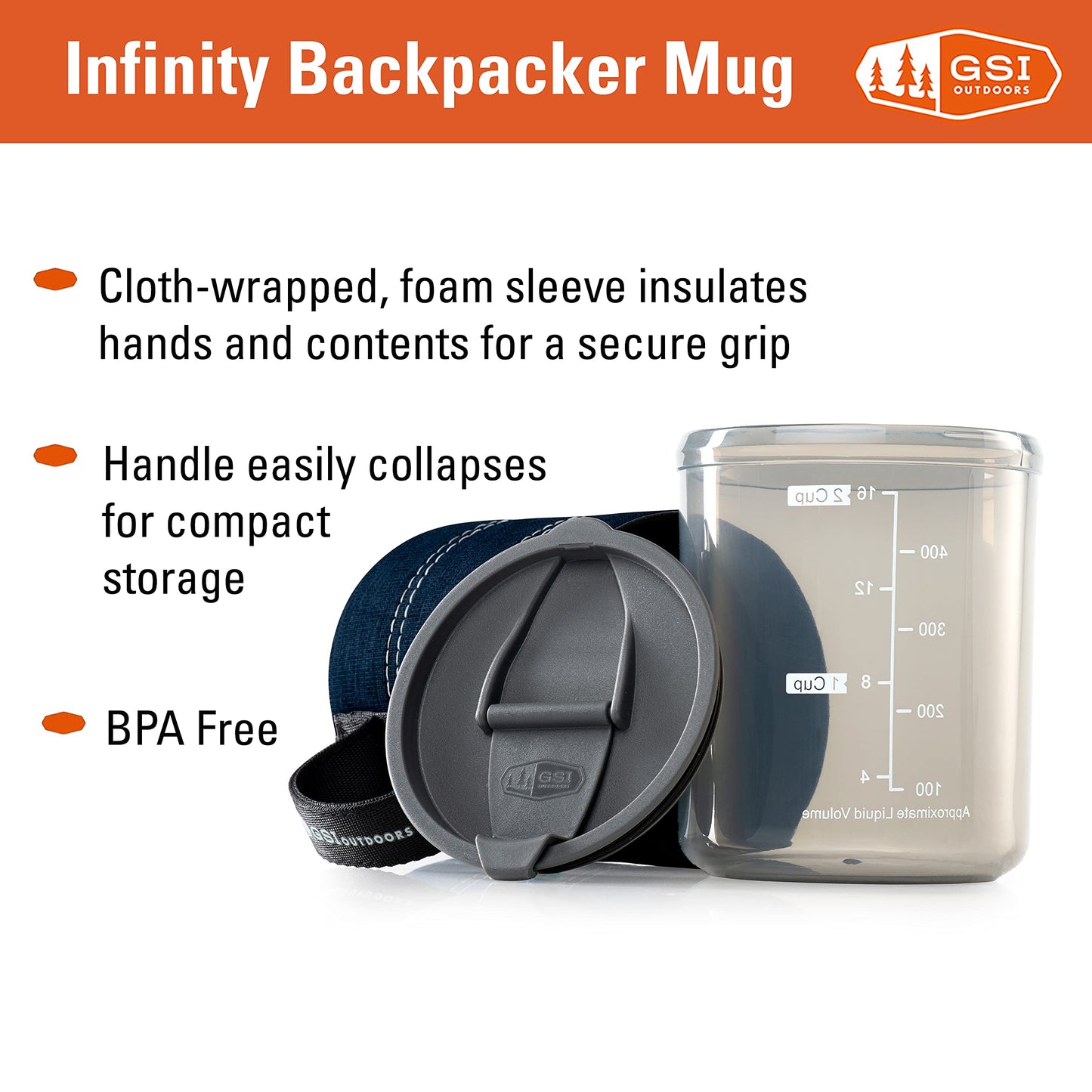 GSI Outdoors Infinity Lightweight Neoprene Backpacker Neoprene Mug for Camping and Backpacking - 17
