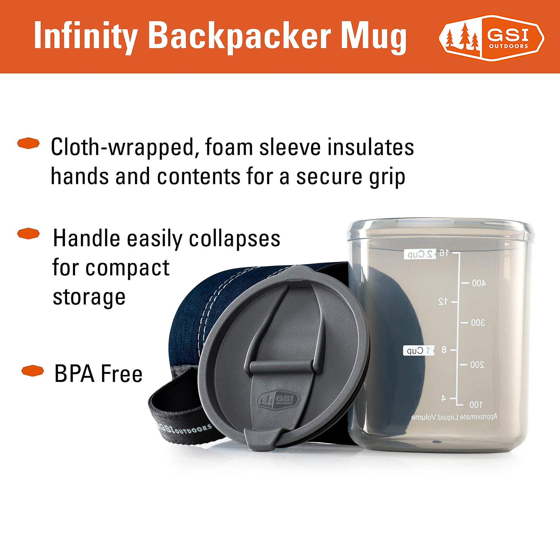 GSI Outdoors Infinity Lightweight Neoprene Backpacker Neoprene Mug for Camping and Backpacking - 17