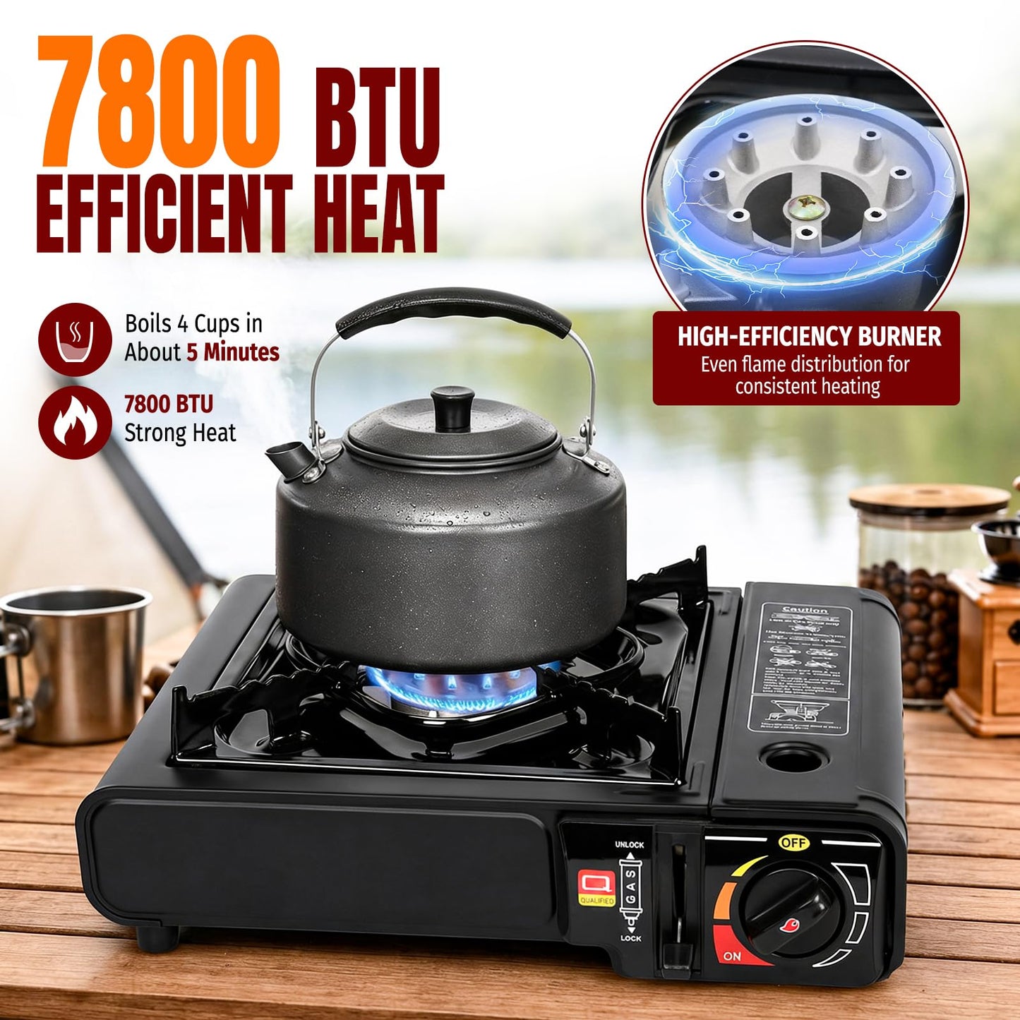 SHINESTAR 7800 BTU Dual Fuel Camping Stove, Propane Portable Gas Stove