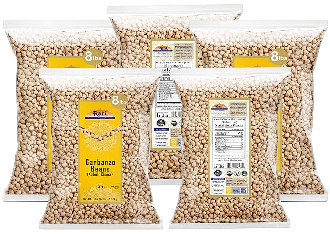 Rani Garbanzo Beans (Kabuli Chana) 128oz (8lbs) 3.63kg x Pack of 5 (Total of 40lbs) Bulk ~ All Natural | Vegan | Gluten Friendly | NON-GMO | Kosher | Indian Origin