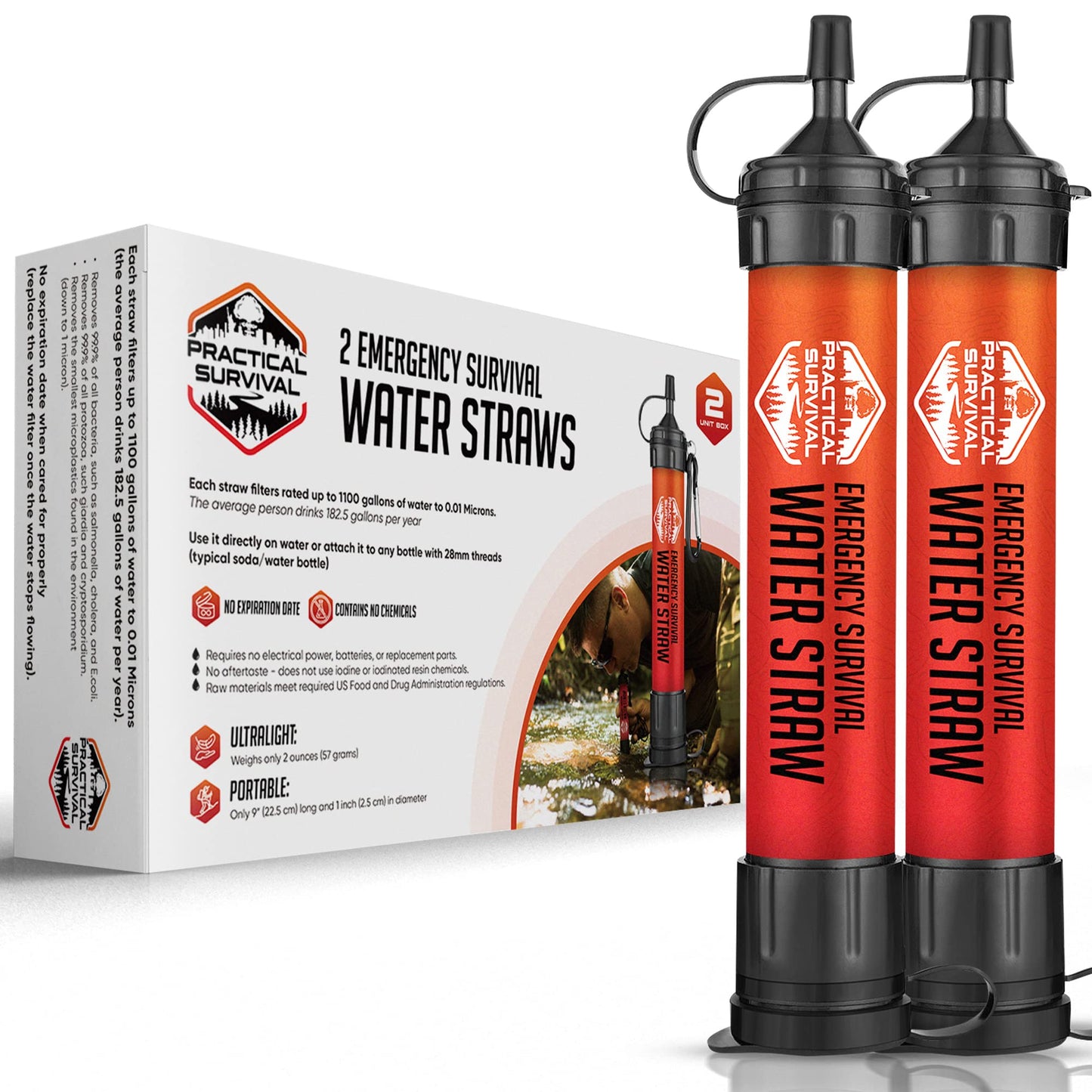 2 High-Capacity Emergency Water Straws – Lightweight, Reusable, 1800-Gallon Filters for Camping