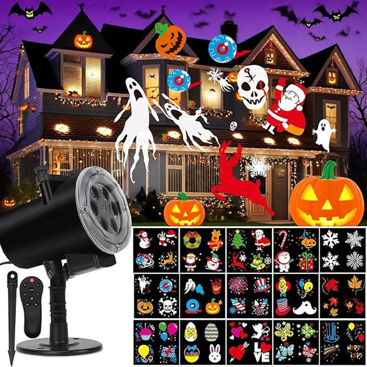 Christmas Holiday Projector Lights Outdoor,FLEVO LED Halloween Projector Lights,16 HD Slides Decorative with Remote Control,IP65 Waterproof for Halloween Xmas Party Garden Landscape Decoration