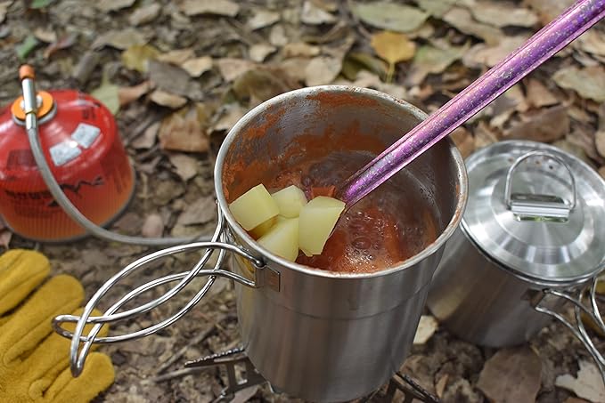 Camping Cups and Mugs Pot 2Pcs -304 Food Grade Stainless Steel - Outdoor Cookware Set with Vented Lid -33oz Big+24oz Small for Backpacking Picnic Hiking