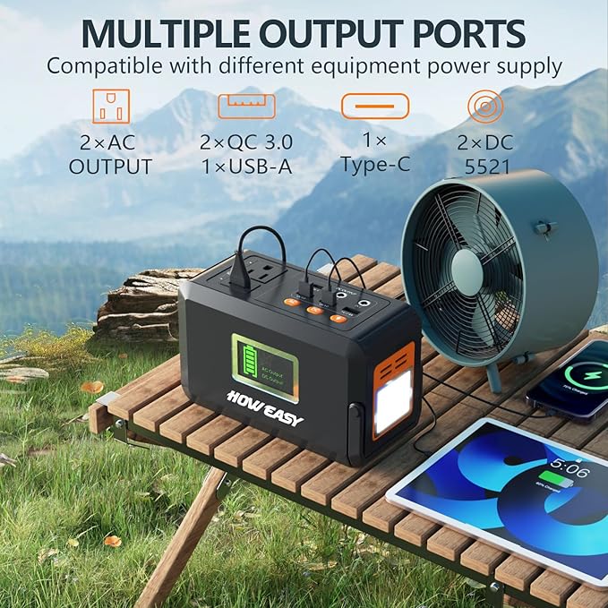 HOWEASY Portable Power Station, 88Wh Solar Generator, Lithium Battery Power with 110V AC 150W Peak Socket/DC/USB/LED Light for Outdoor Camping Trip Hunting Emergency