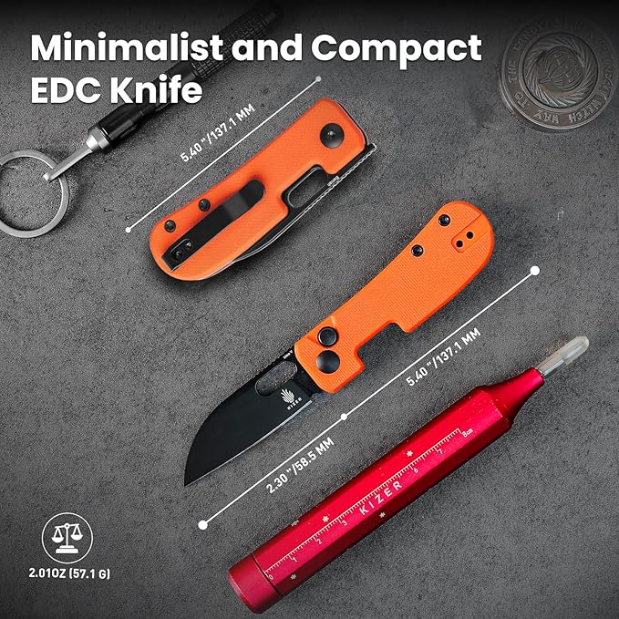 Kizer Banish Folding Knife 2.3 In Nitro-V Steel Blade Pocket Knife with Thumb Hole G10 Handle Button Lock Small EDC Knife, Sharp Camping Survival Hiking Knives for Men Women, V2676A2