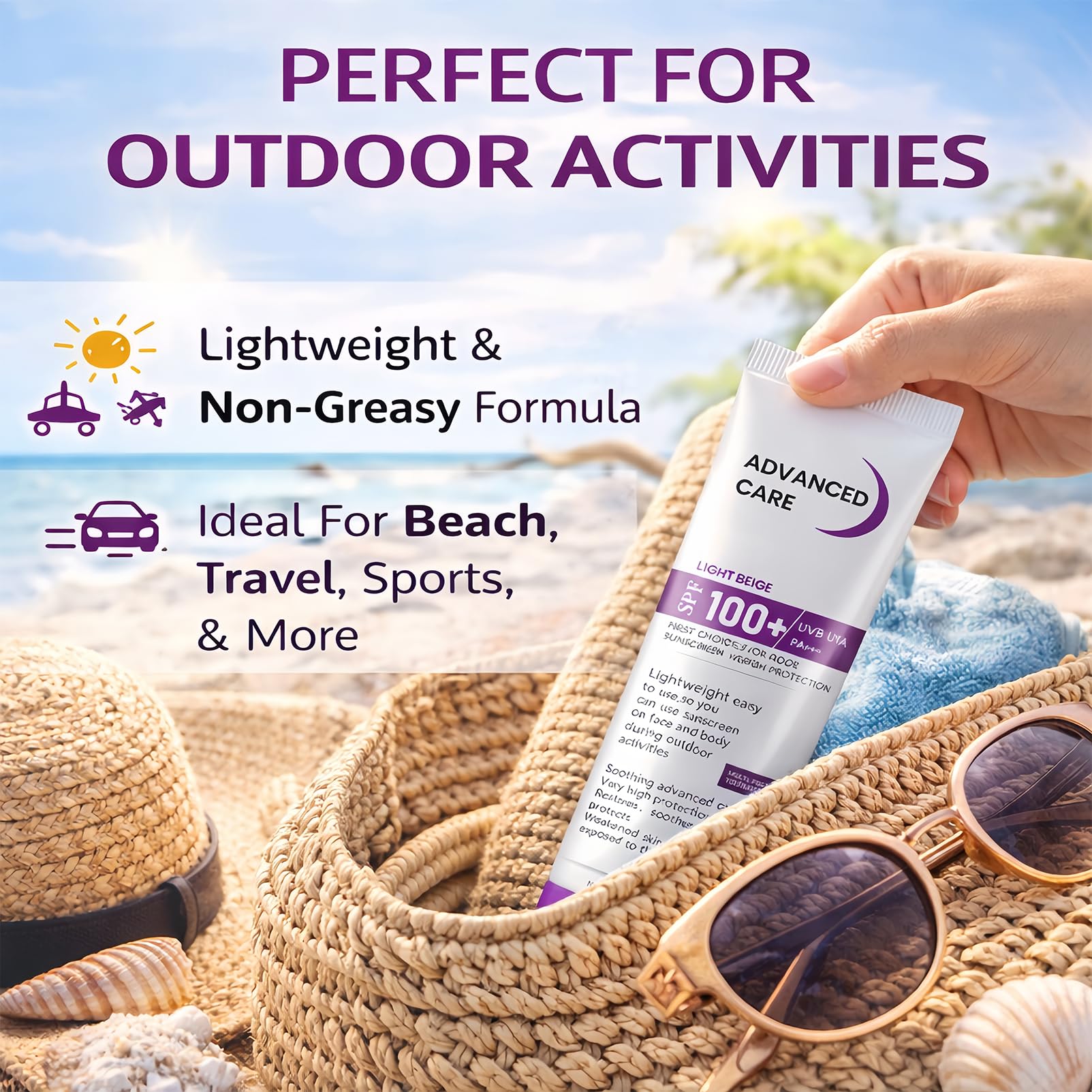 2 Pack SPF 100+ Sunscreen For Outdoor Sport - Face & Body Lotion, Broad Spectrum UVA/UVB PA+++