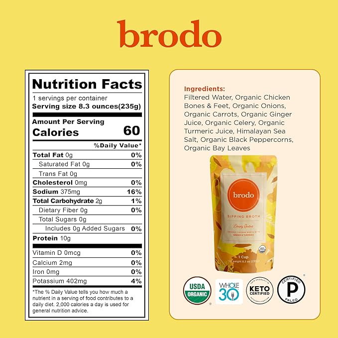 Brodo Bone Broth Bundle, Variety, Classic, and Chicken Packs, 8.3 oz (18 Cups Total)