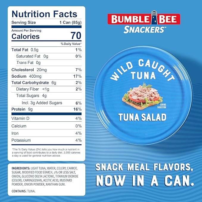 Bumble Bee Snackers - Tuna Salad, 3 oz Easy Open Can - 9g Protein per Serving - Wild Caught Skipjack Chunk Light Tuna Pack - No Draining, Ready to Eat (Pack of 16)