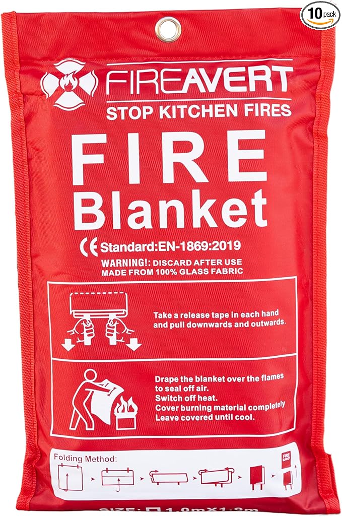 Emergency Fire Blanket for Home and Kitchen – Fire Safety Blanket for Kitchen, Camping, Vehicles & More - 10 Pack