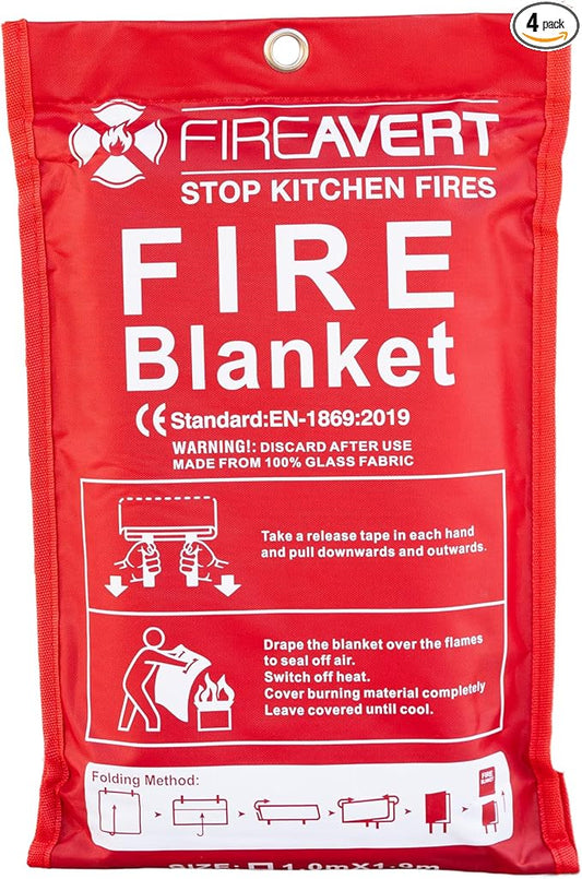 Emergency Fire Blanket for Home and Kitchen – Fire Safety Blanket for Kitchen, Camping, Vehicles & More - 4 Pack