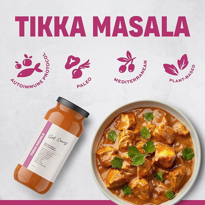 Get Saucy Tikka Masala Sauce - Gluten-Free, Dairy-Free, Corn-Free, Seed Oil-Free, Refined Sugar-Free, Nightshade-Free, Organic, Non-GMO, Preservative-Free, Healthy & Easy Meal (1 Pack, 16oz)