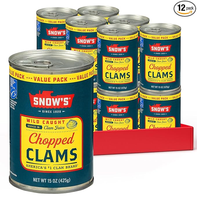 Snow's Wild Caught Chopped Clams Canned, 15 oz Can (Pack of 12) - Served in Clam Juice - 4g Protein Per Serving - Gluten Free, Keto Friendly, 99% Fat Free