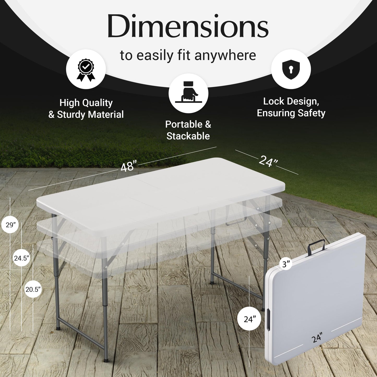 4 Feet Foldable Table Adjustable Height with Built in Handle, Steel Legs | 4FT Heavy Duty Portable
