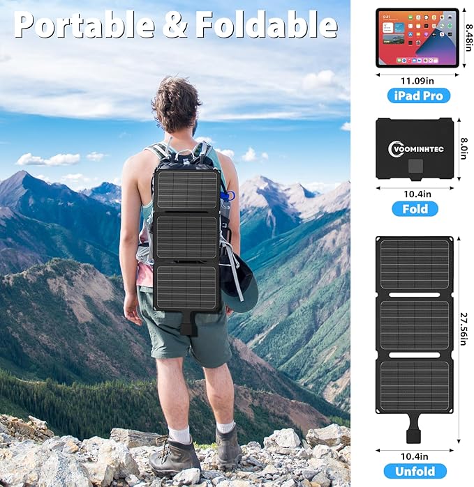 20W Portable Foldable ETFE Solar Panel Charger 5V USB-A*2 Lightweight IP67 Waterproof for Phone Power Bank Tablet Hiking Camping Backpacking