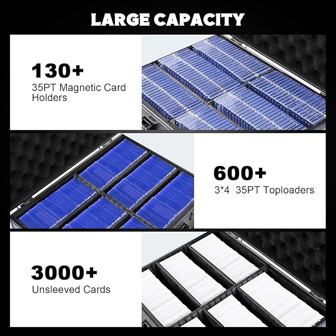 Toploader Storage Box for 3" X 4" 35pt Rigid Cards, Trading Card Storage Box with Combination Lock, Sports Card Case with Removable Dividers for Baseball Cards (Holds 600+ Toploaders, Carbon Fibre)