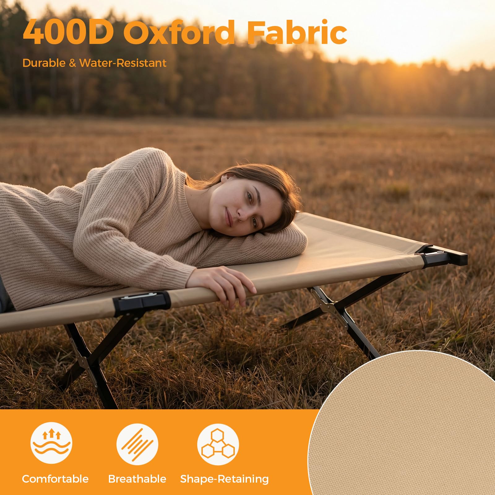 OLIXIS Camping Cot, Folding Cot, Guest Bed 73x35.8x17.7IN