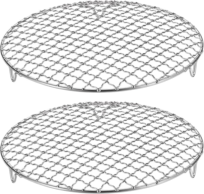 HARFINGTON 2pcs Round Cooking Rack 8.9-inch 201 Stainless Steel Cross Wire Barbecue Grill Net with 20mm Legs for Cooking Baking Steaming BBQ