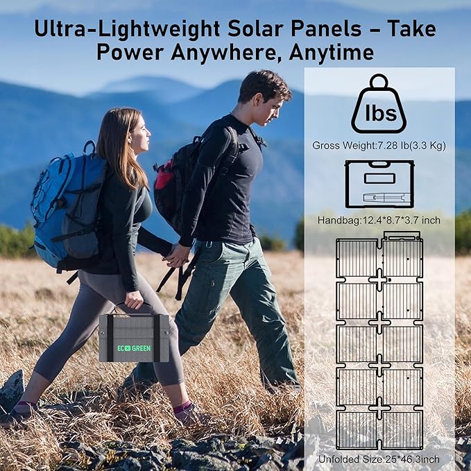 Portable Solar Panel 100W, Monocrystalline 24.8% High Efficiency Foldable Solar Panel, Solar Charger Kit IP65 Waterproof for Camping RV Backpacking Outdoor Use