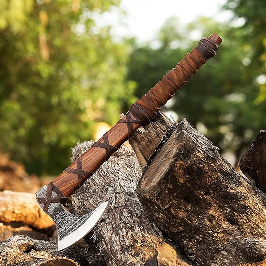 Handmade Viking Axe for Camping & Outdoor | High Carbon Steel with Ash Wood Handle & Origional Leather Sheath | Viking Gift for Men Prop Tools