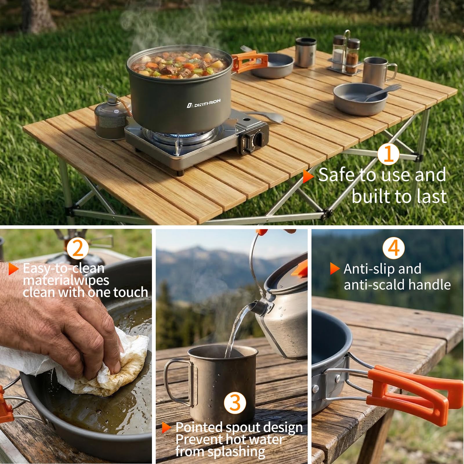 DINITHRON 18-Piece Large Capacity Camping Cookware Set Aluminum Mess Kit