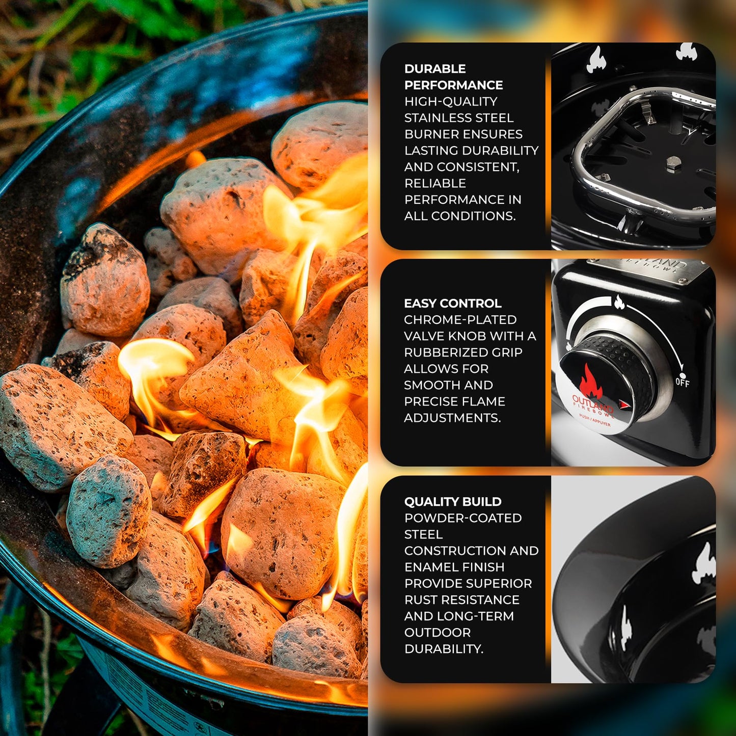 Outland Living Portable Propane Fire Pit, 19-inch, 58,000 BTU with Fire Pit Cover & Carry Kit