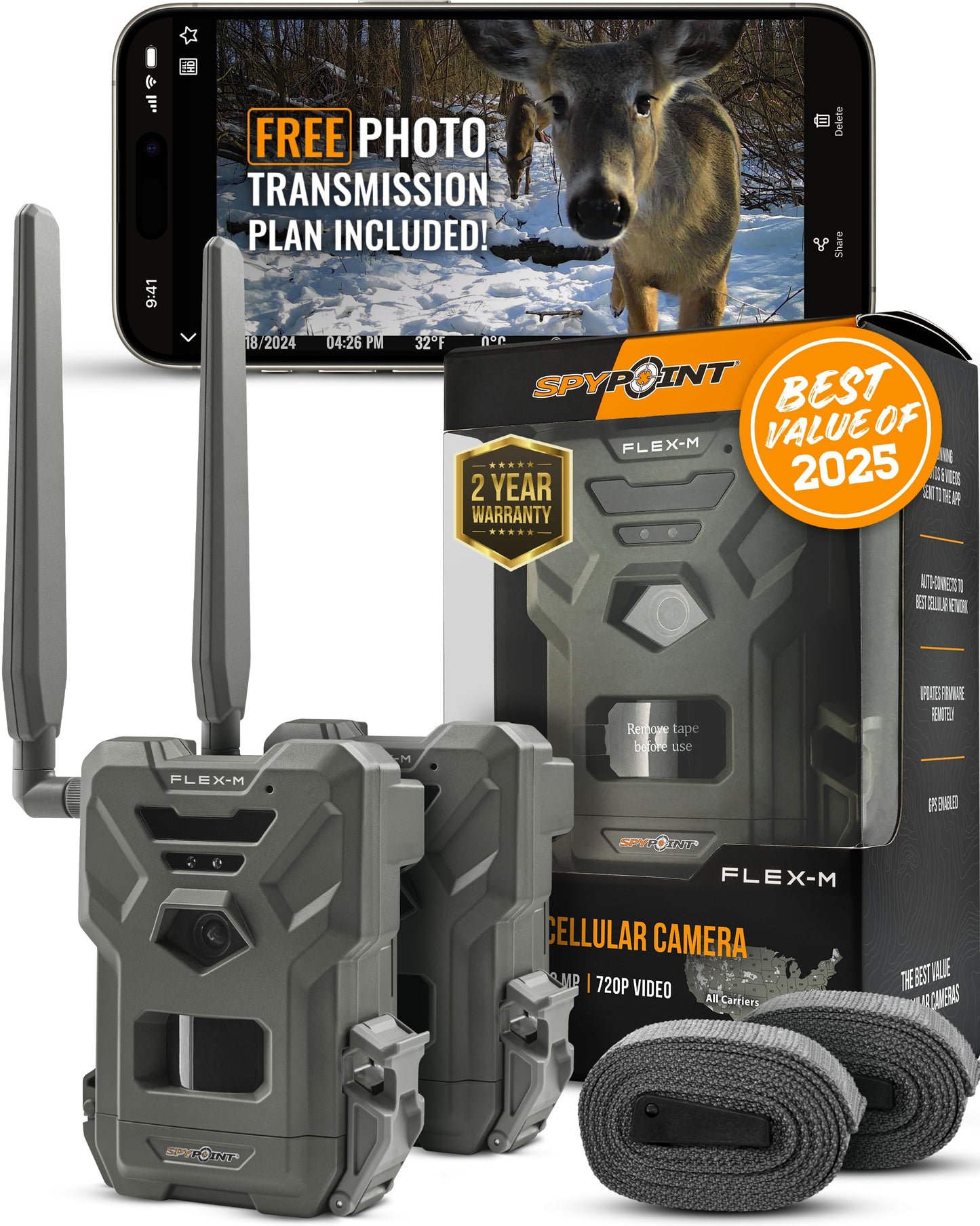 SPYPOINT Flex-M Twin Pack Cellular Trail Cameras - Best Hunting Accessories, No WiFi Needed, GPS