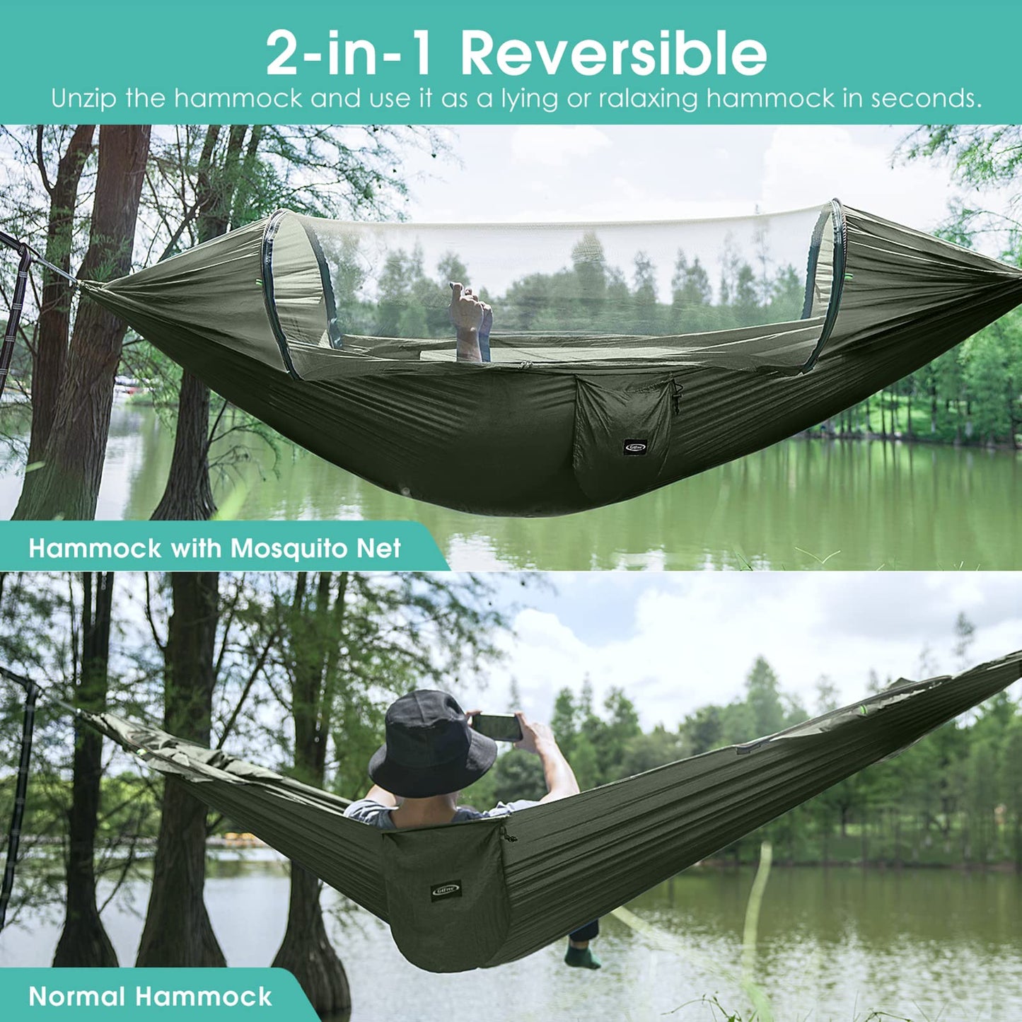 G4Free Large Camping Hammock for Outside with Mosquito Net 2 People Hammock